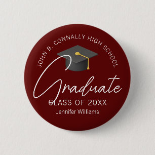 Badge Rond 5 Cm Élégant Bourgogne Diplômé sur mesure 2025 Graduati
