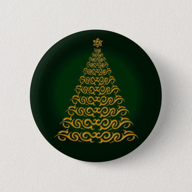 Badge Rond 5 Cm Élégant Bouton Arbre de Noël Vert (Devant)