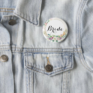 Badge Rond 5 Cm Élégant bouton de shower floral de mariage – Texte