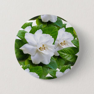 Badge Rond 5 Cm : "Elégant Bouton Fleurs de Gardenia Blanche