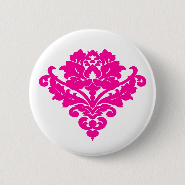Badge Rond 5 Cm Élégant damas fuchsia sur blanc (Devant)