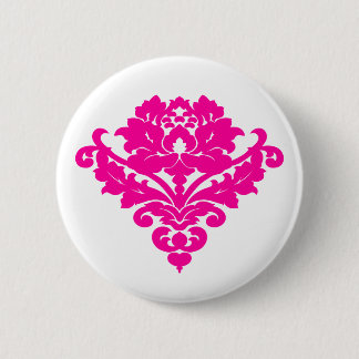 Badge Rond 5 Cm Élégant damas fuchsia sur blanc
