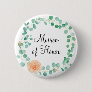 Badge Rond 5 Cm Elégant Eucalyptus Green Peach Matron d'honneur
