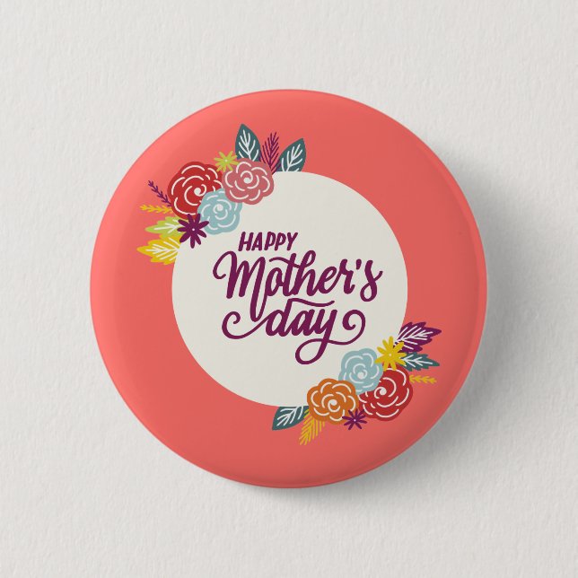 Badge Rond 5 Cm Elegant Floral Happy Mother's Day | Pin Button (Devant)