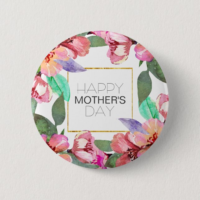Badge Rond 5 Cm Elegant Floral Happy Mother's Day | Pin Button (Devant)