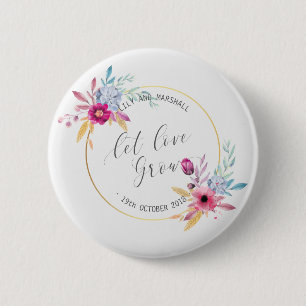 Badge Rond 5 Cm Élégant Floral Mr & Mrs Mariage   Bouton d'épingle