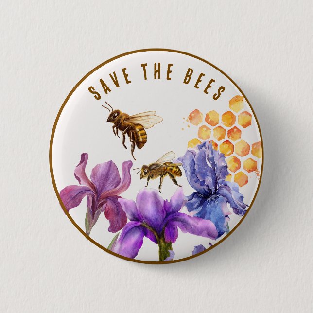 Badge Rond 5 Cm Élégant floral Sauvez les abeilles (Devant)
