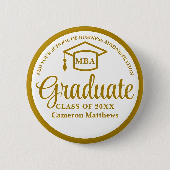 Badge Rond 5 Cm Elégant Gold Business School MBA (Devant)