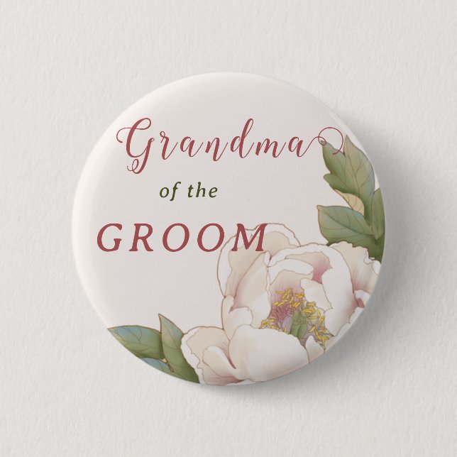 Badge Rond 5 Cm Elegant Grandma of the Groom Blush Pink Floral  Bu (Devant)