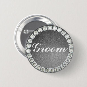 Badge Rond 5 Cm Elegant Groom parties scintillant argent