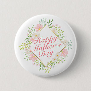 Badge Rond 5 Cm Elegant Happy Mother's Day Floral Frame Button