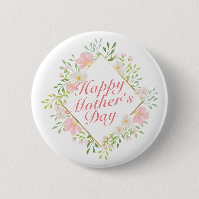 Badge Rond 5 Cm Elegant Happy Mother's Day Floral Frame Button (Devant)