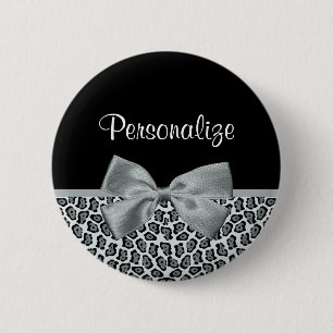 Badge Rond 5 Cm Élégant Jaguar gris Imprimer Nom joli Bow argent