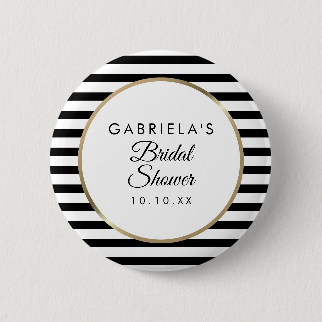 Badge Rond 5 Cm Élégant Lancée de Mariage Noir et Blanc à Rayures  (Devant)