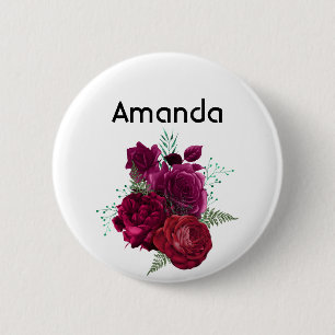 Badge Rond 5 Cm Elegant Magenta Rose Floral Bouquet