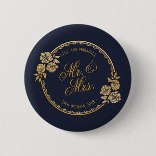 Badge Rond 5 Cm Élégant Mariage personnalisé Gold Bouton de la