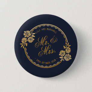 Badge Rond 5 Cm Élégant Mariage personnalisé Gold  Bouton de la br