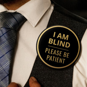Badge Rond 5 Cm Élégant Minimaliste Texte Noir et Or Je Suis Aveug