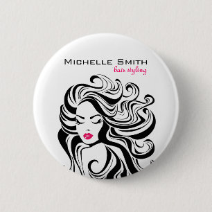 Badge Rond 5 Cm Élégant noir blanc Wavy Hairstyle extensions de ch
