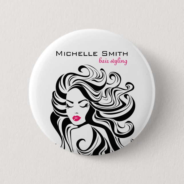 Badge Rond 5 Cm Élégant noir blanc Wavy Hairstyle extensions de ch (Devant)