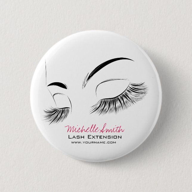 Badge Rond 5 Cm Elégant noir et blanc Eyelashes Dessin Barre Lash (Devant)