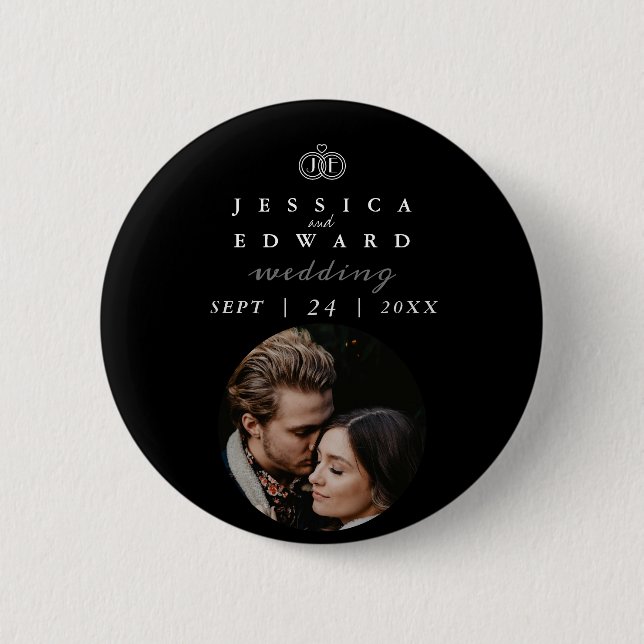 Badge Rond 5 Cm Élégant noir noir blanc Monogramme Mariage photo (Devant)