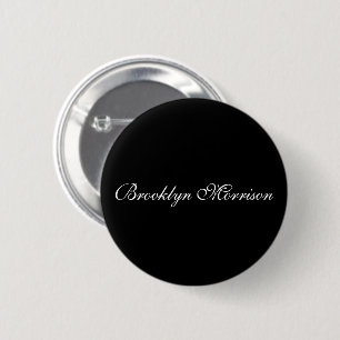 Badge Rond 5 Cm Élégant noir script personnalisé monogramme nom