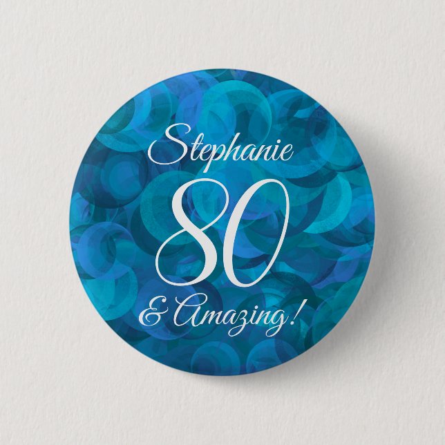 Badge Rond 5 Cm Elégant Ocean Blue 80 et anniversaire Extraordinai (Devant)