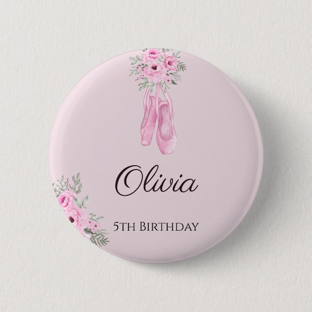Badge Rond 5 Cm Elegant Pink Floral Ballerina Shoes Girls Birthday (Devant)