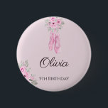 Badge Rond 5 Cm Elegant Pink Floral Ballerina Shoes Girls Birthday<br><div class="desc">Cute button for your little girl's birthday party. This design features a watercolor pair of pink ballet pointe shoes on a white background. Personalize with your party details.</div>