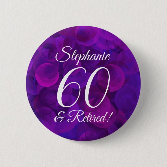 Badge Rond 5 Cm Élégant Purple 60 et Retraité (Devant)