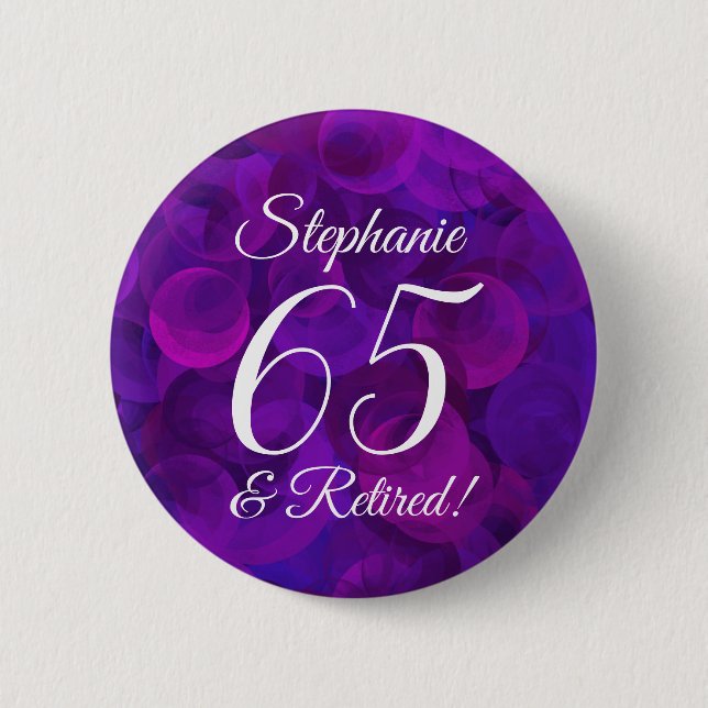 Badge Rond 5 Cm Élégant Purple 65 et Retraité (Devant)
