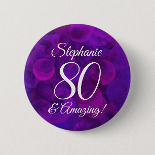 Badge Rond 5 Cm Elégant Purple 80 et fête d'anniversaire Extraor