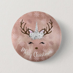 Badge Rond 5 Cm Élégant rose en cuivre, licorne de rennes en marbr