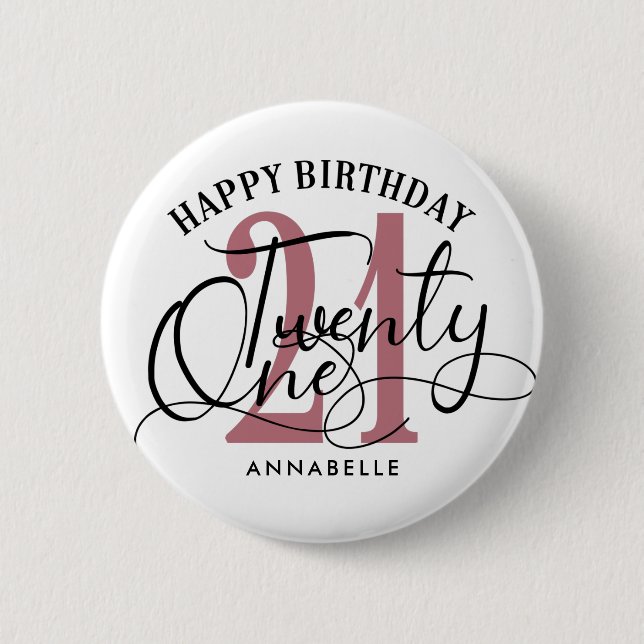 Badge Rond 5 Cm Elégant Rose Gold & Black 21e anniversaire (Devant)