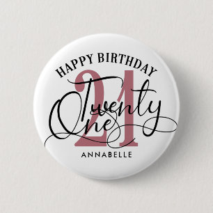 Badge Rond 5 Cm Elégant Rose Gold & Black 21e anniversaire