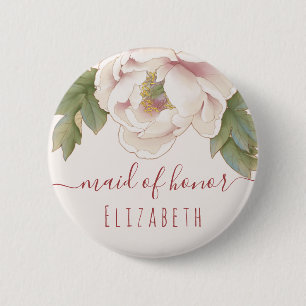 Badge Rond 5 Cm Élégant rose pâle rose pâle Floral Maid of Honor