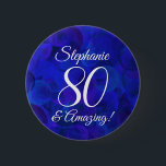 Badge Rond 5 Cm Elegant Royal Blue 80 and Amazing Birthday<br><div class="desc">Elegant Royal Blue 80 and Amazing Birthday Party button Special unique elegant Royal Blue birthday party button pin specially designed for your friends who are turning 80 and are amazing! Personalize this birthday party button pin with their name. Perfect for the party as a favor for your guests. Can be...</div>