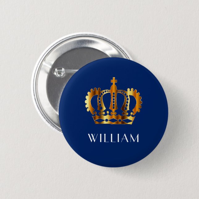 Badge Rond 5 Cm Elégant Royal Gold Crown Blue  (Devant & derrière)