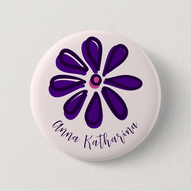 Badge Rond 5 Cm Élégant Script Nom de police Purple Flower Doodle (Devant)