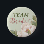 Badge Rond 5 Cm Elegant Team Bride Sage and Blush Pink Floral<br><div class="desc">The elegant Blush Pink Floral team bride button features a blush pink watercolor peony flower and modern script, against a subtle sage green background, adding a gentle contrast and enhancing its natural beauty and elegance. ♥ View the collection on this page to find matching products. ♥Customize it with your text...</div>