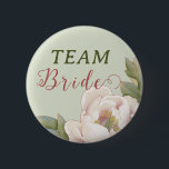 Badge Rond 5 Cm Elegant Team Bride Sage and Blush Pink Floral<br><div class="desc">The elegant Blush Pink Floral team bride button features a blush pink watercolor peony flower and modern script, against a subtle sage green background, adding a gentle contrast and enhancing its natural beauty and elegance. ♥ View the collection on this page to find matching products. ♥Customize it with your text...</div>