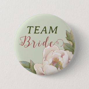 Badge Rond 5 Cm Elegant Team Bride Sage and Blush Pink Floral