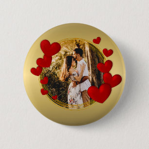 Badge Rond 5 Cm Élégant Valentines, Amour, Anniversaire Coeur Roug
