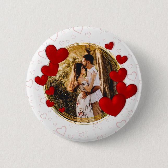 Badge Rond 5 Cm Élégant Valentines, Amour, Anniversaire Coeur Roug (Devant)