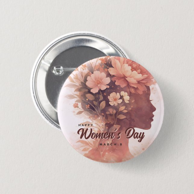 Badge Rond 5 Cm Elegant Women's Day Celebration Floral March 8 (Devant & derrière)