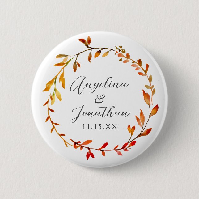 Badge Rond 5 Cm Elégante aquarelle Feuilles Automne Mariage Person (Devant)