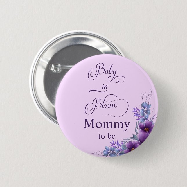Badge Rond 5 Cm Elégante aquarelle violet fleur Mommy-to-be (Devant & derrière)