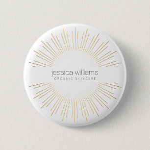 Badge Rond 5 Cm Elégante Beauté Gold Sunburst