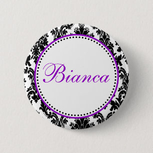 Badge Rond 5 Cm Élégante Black White Purple Damask Briday Party